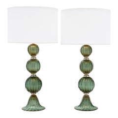 Murano Glass Green Avventurina Lamps