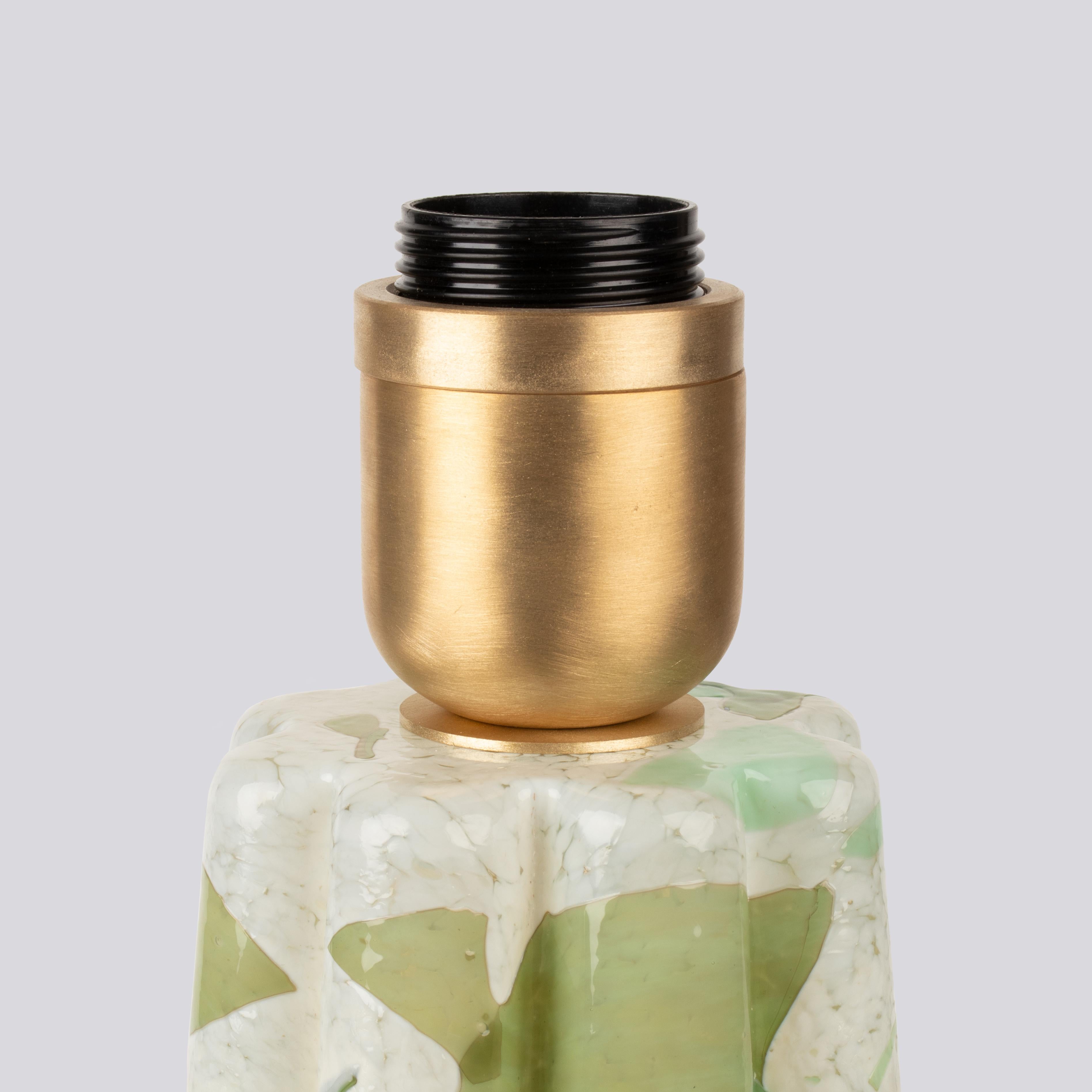 italien Lampe seau en verre de Murano vert avec abat-jour en coton par Stories of Italy en vente