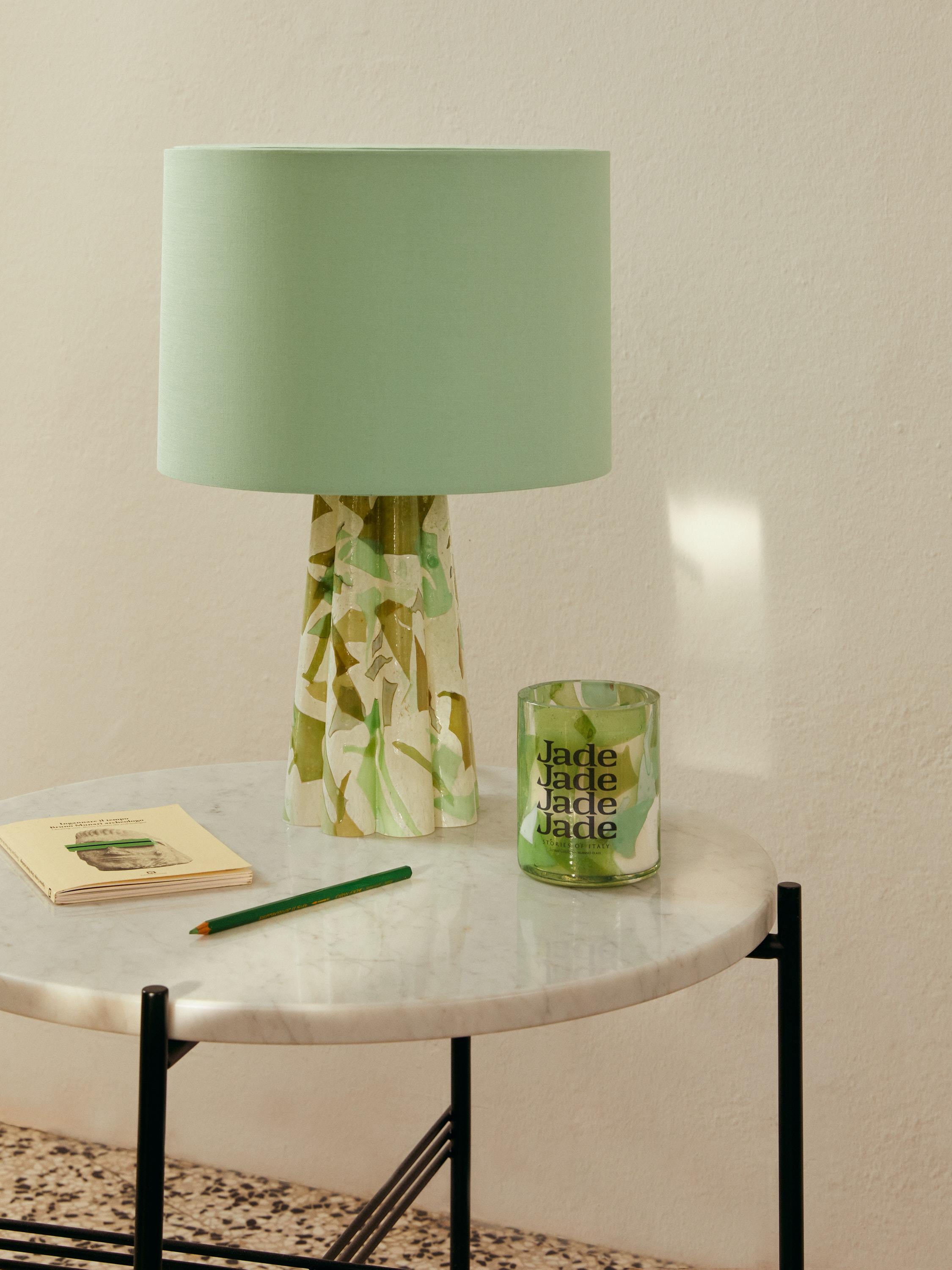 Lampe seau en verre de Murano vert avec abat-jour en coton par Stories of Italy Neuf - En vente à Milano, IT