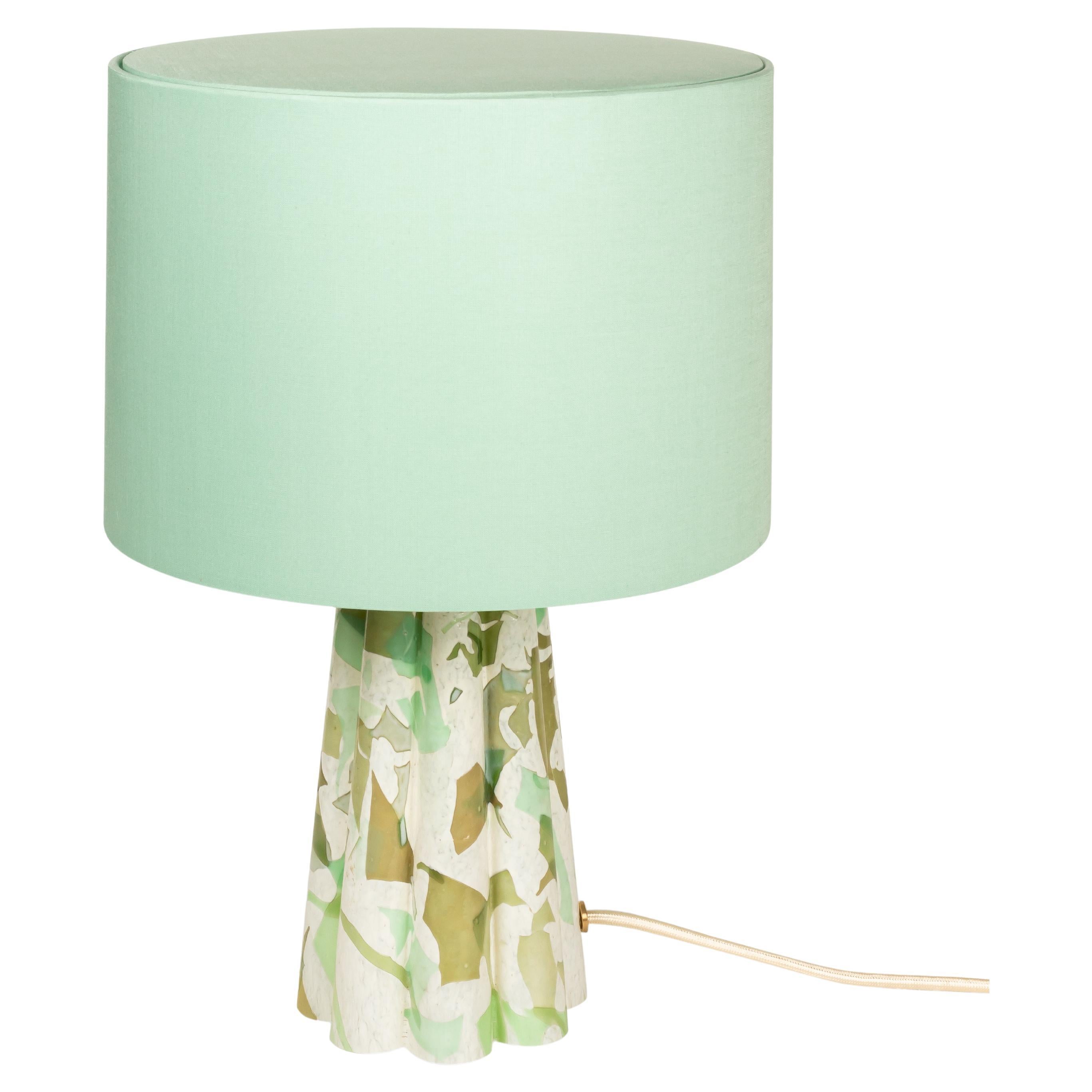 Murano Glass Green Bucket Lamp with Cotton Lampshade by Stories of Italy For Sale