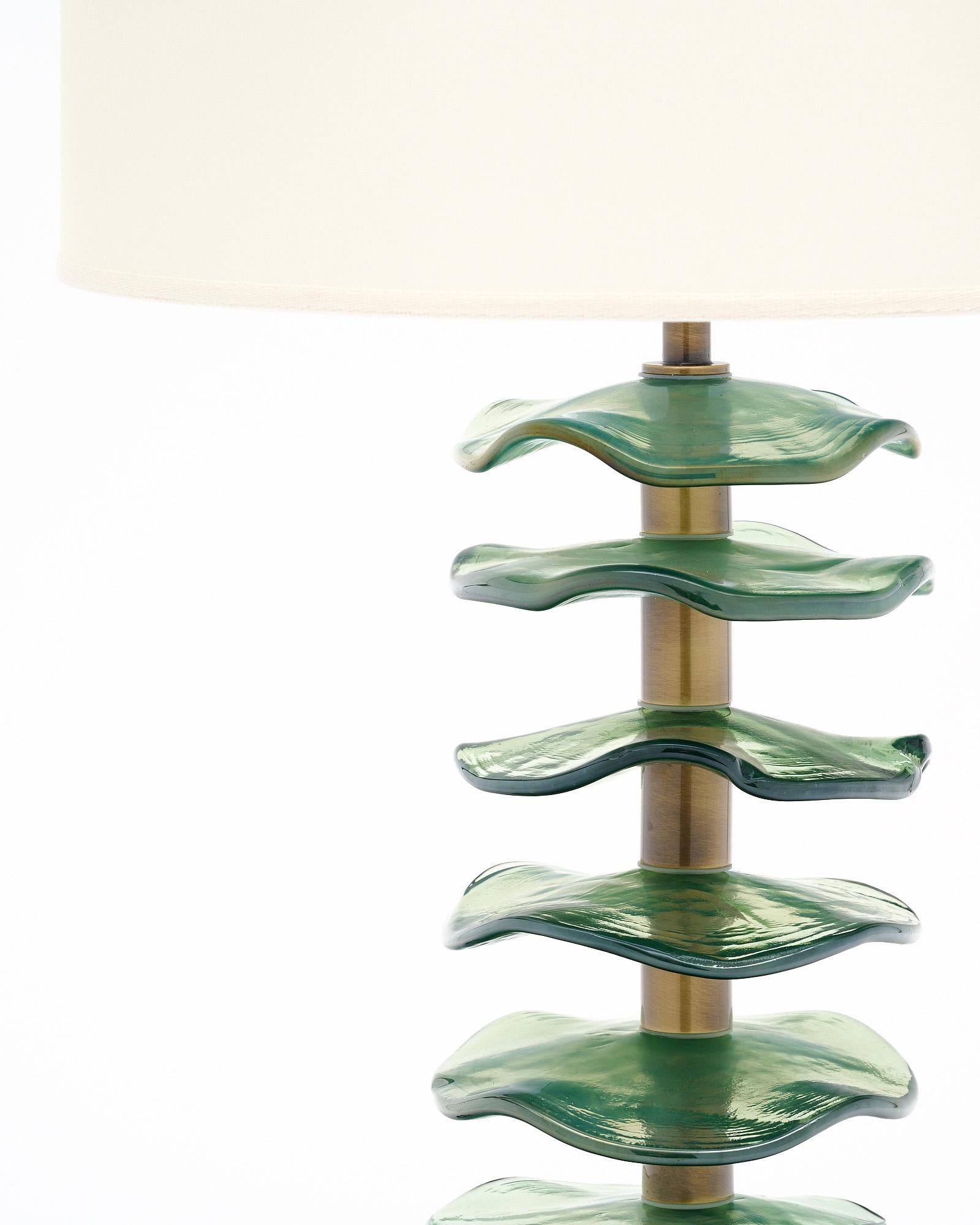 Mid-Century Modern Murano Glass Green Disc Lamps For Sale