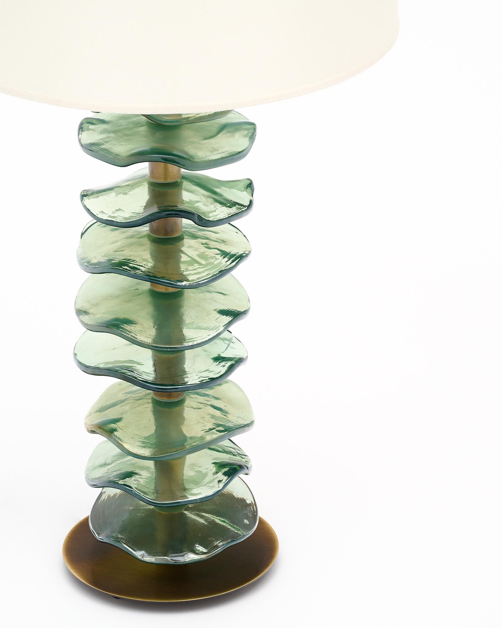 Italian Murano Glass Green Disc Lamps For Sale