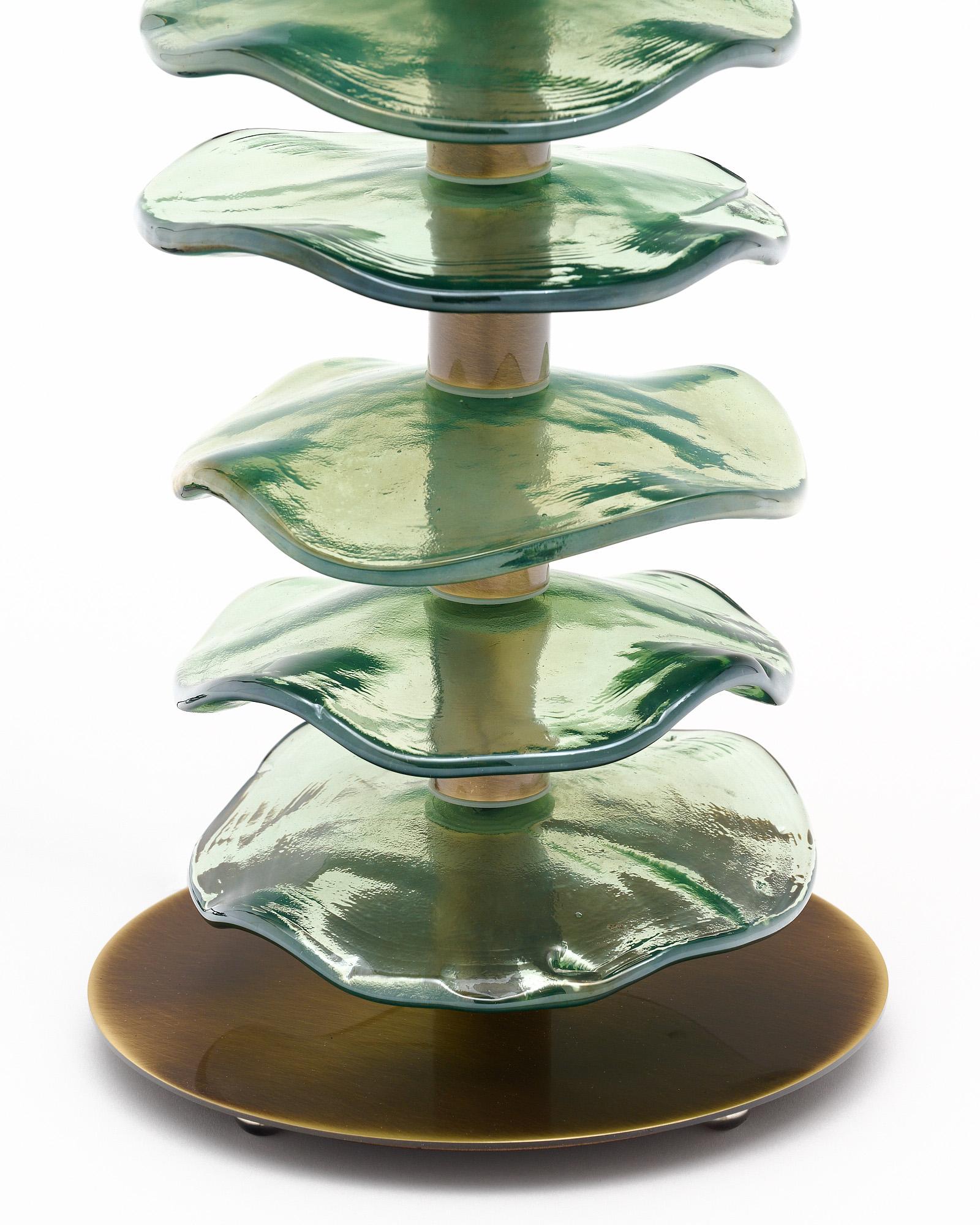 Murano Glass Green Disc Lamps In New Condition For Sale In Austin, TX
