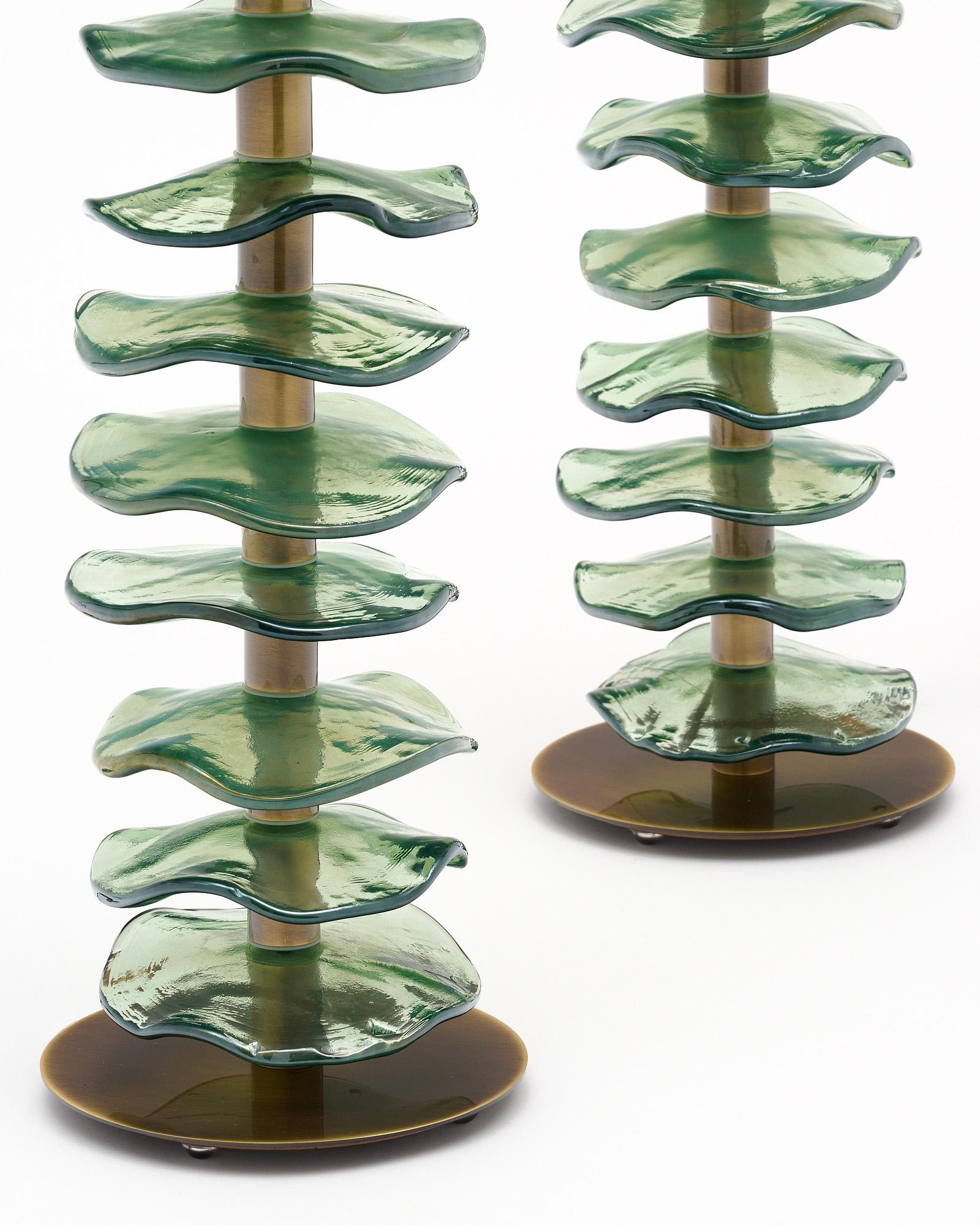 Lampes à disques verts de Murano en vente 1