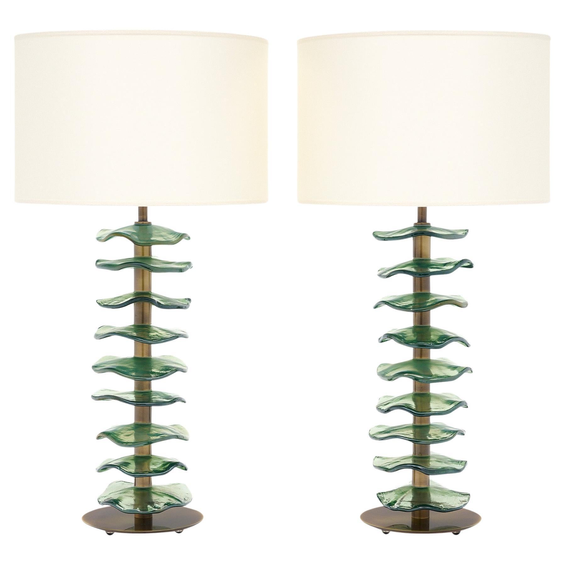 Murano Glass Green Disc Lamps