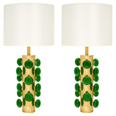 Murano Glass Green Dotted Lamps