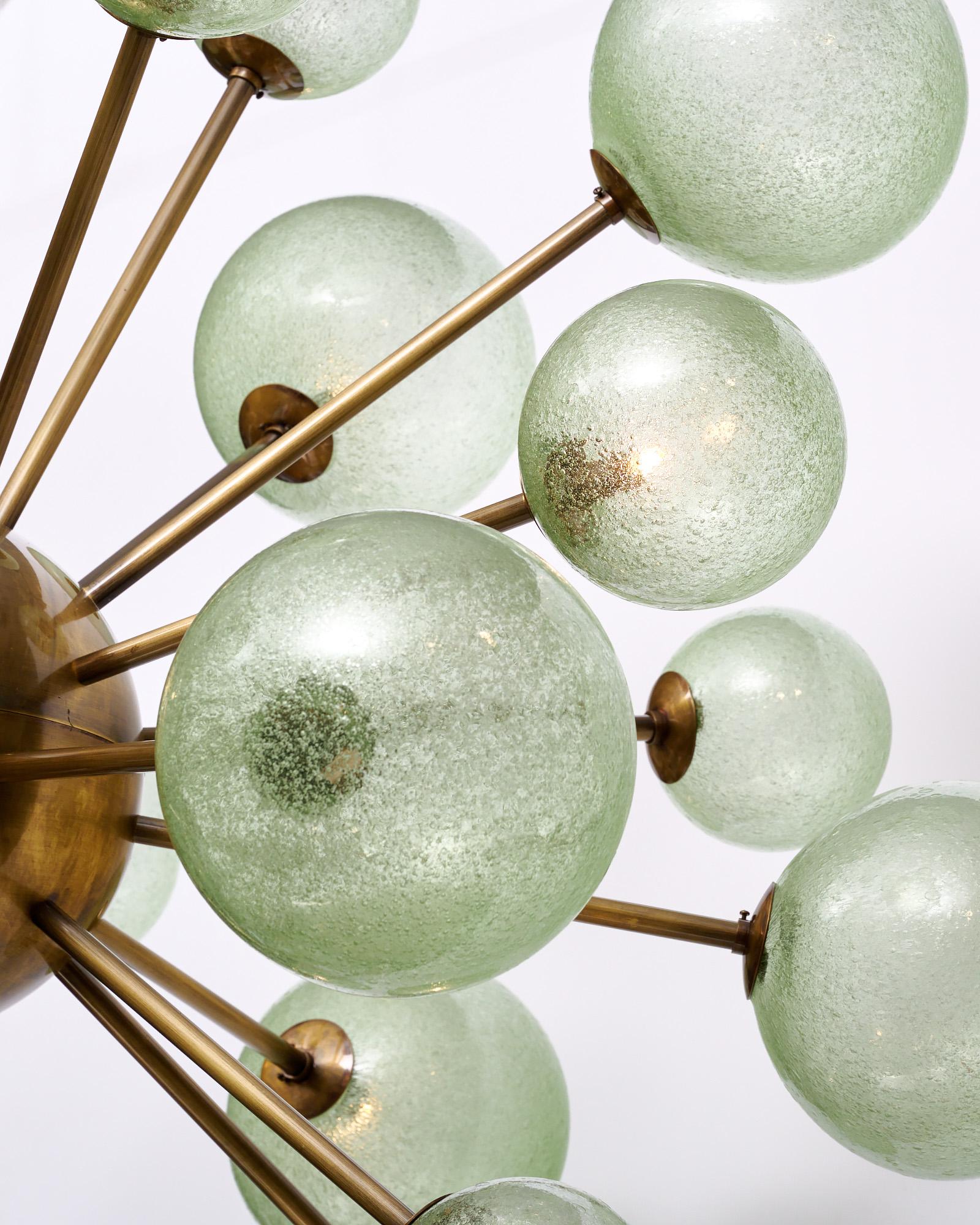 Brass Murano Glass Green Globe Sputnik For Sale