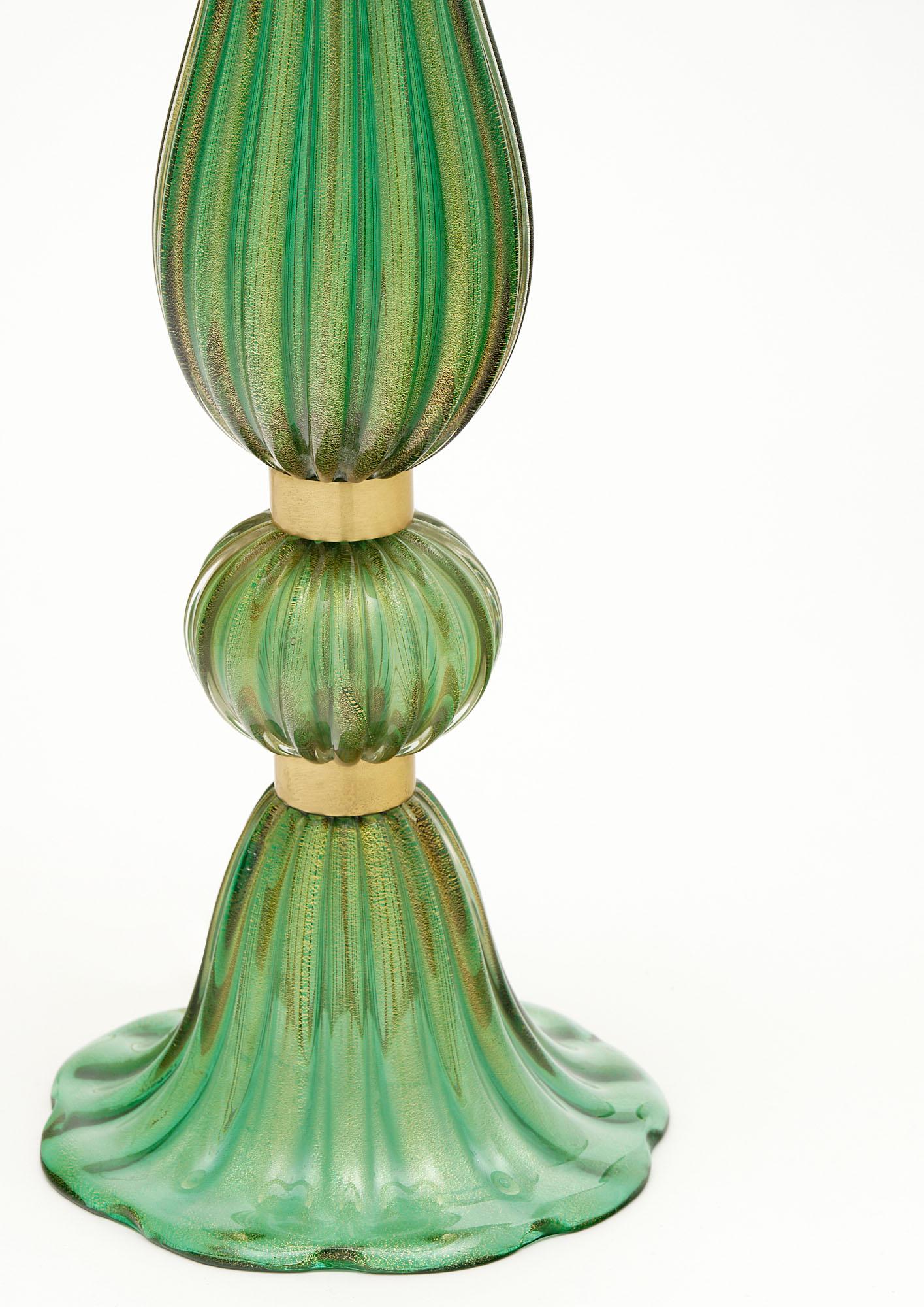 Murano Glass Green Lamps In Good Condition In Austin, TX