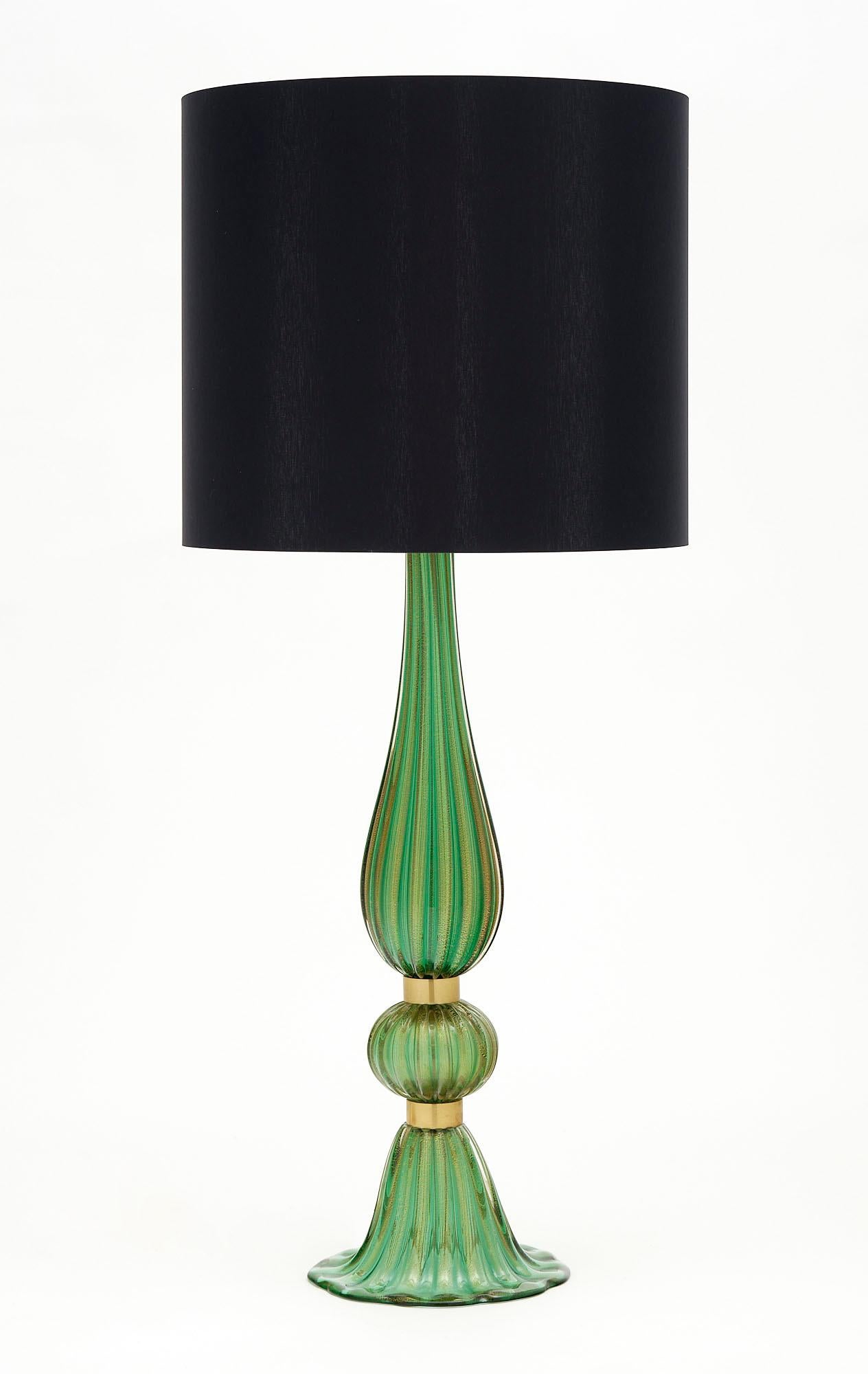 Brass Murano Glass Green Lamps
