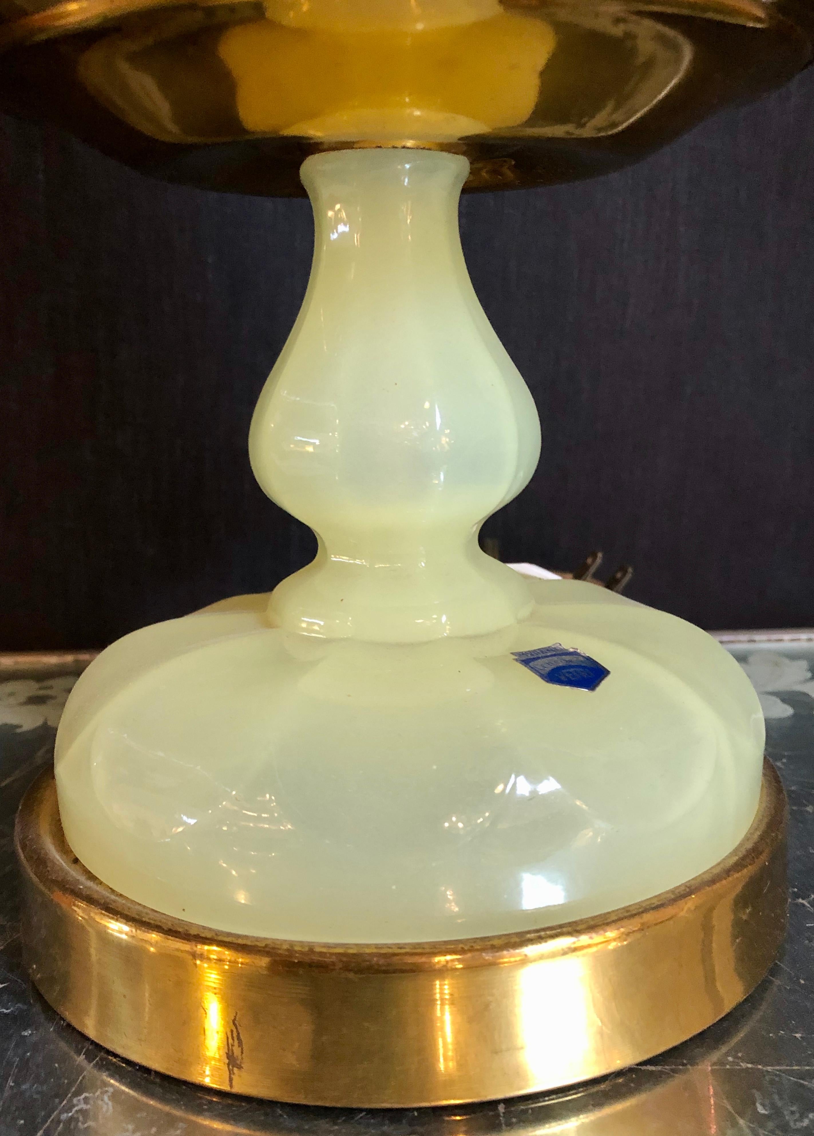 Murano Glass Green Opaline Lamp, Gino Cendesese Vetri Label 5