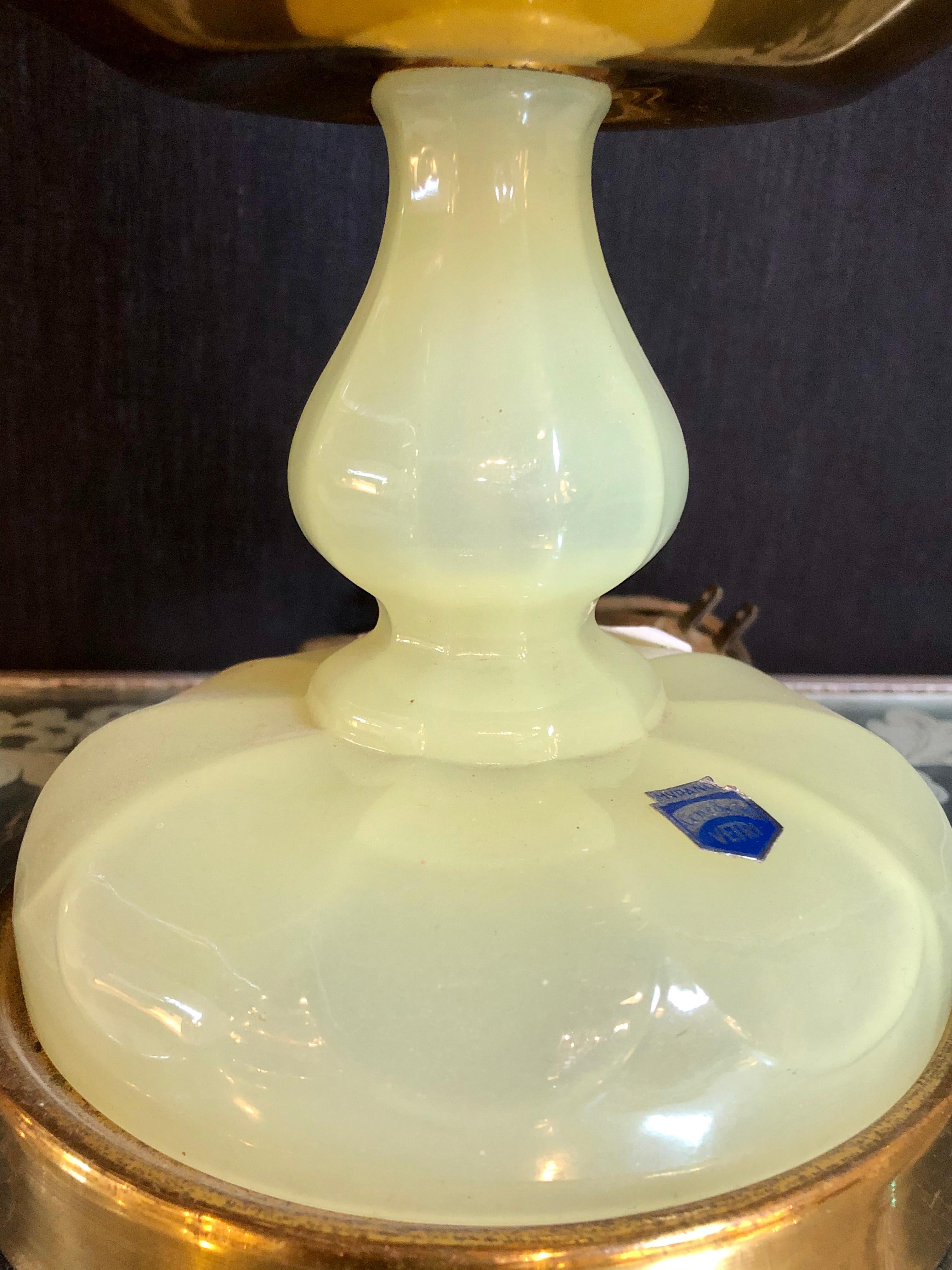 Murano Glass Green Opaline Lamp, Gino Cendesese Vetri Label 6