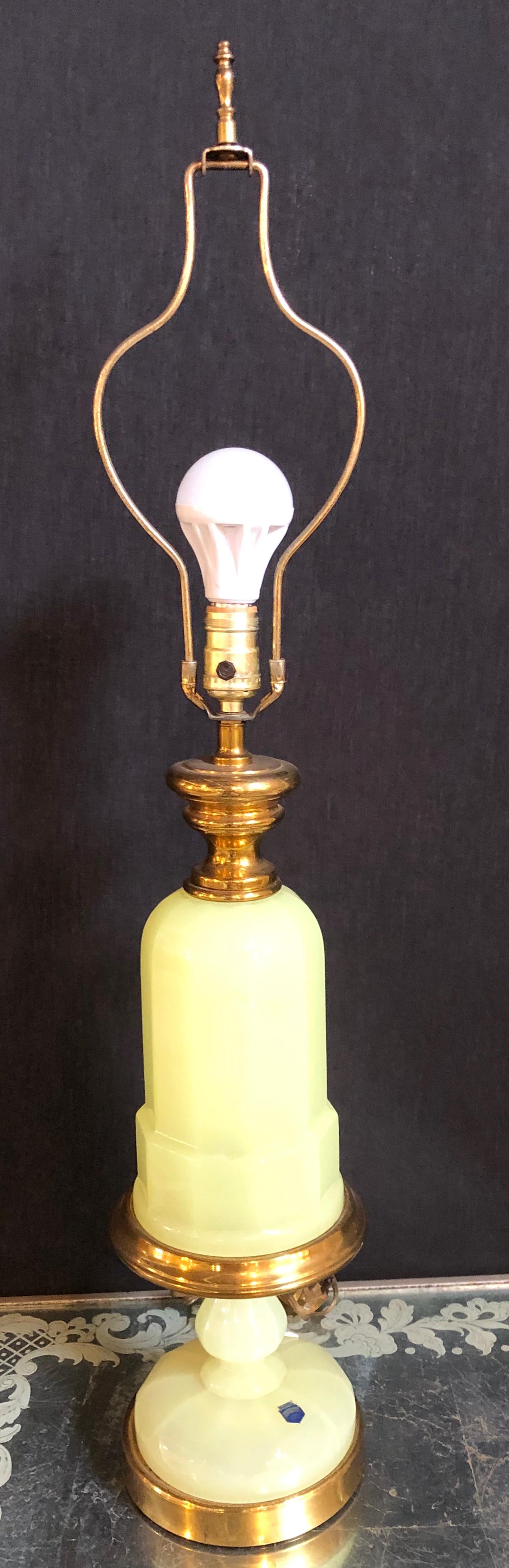 Mid-Century Modern Murano Glass Green Opaline Lamp, Gino Cendesese Vetri Label