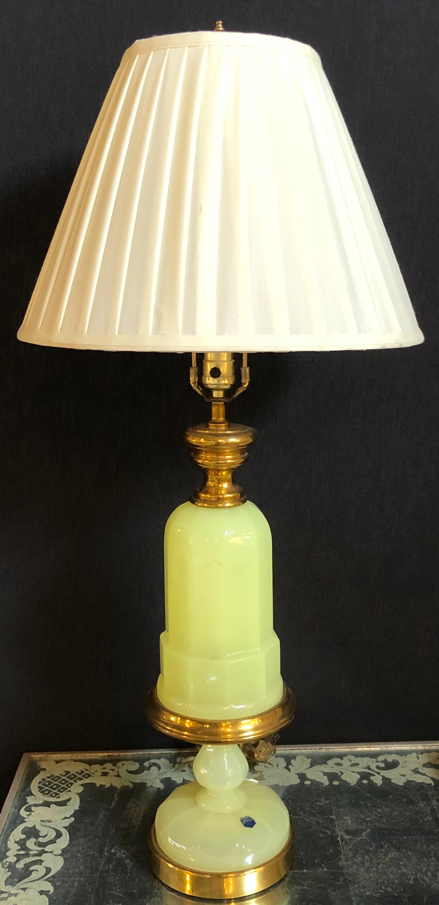 Italian Murano Glass Green Opaline Lamp, Gino Cendesese Vetri Label