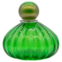 Murano Glass Green Parfum Bottle Vase, Made in Italy, Mouth Blow, Recent Product
