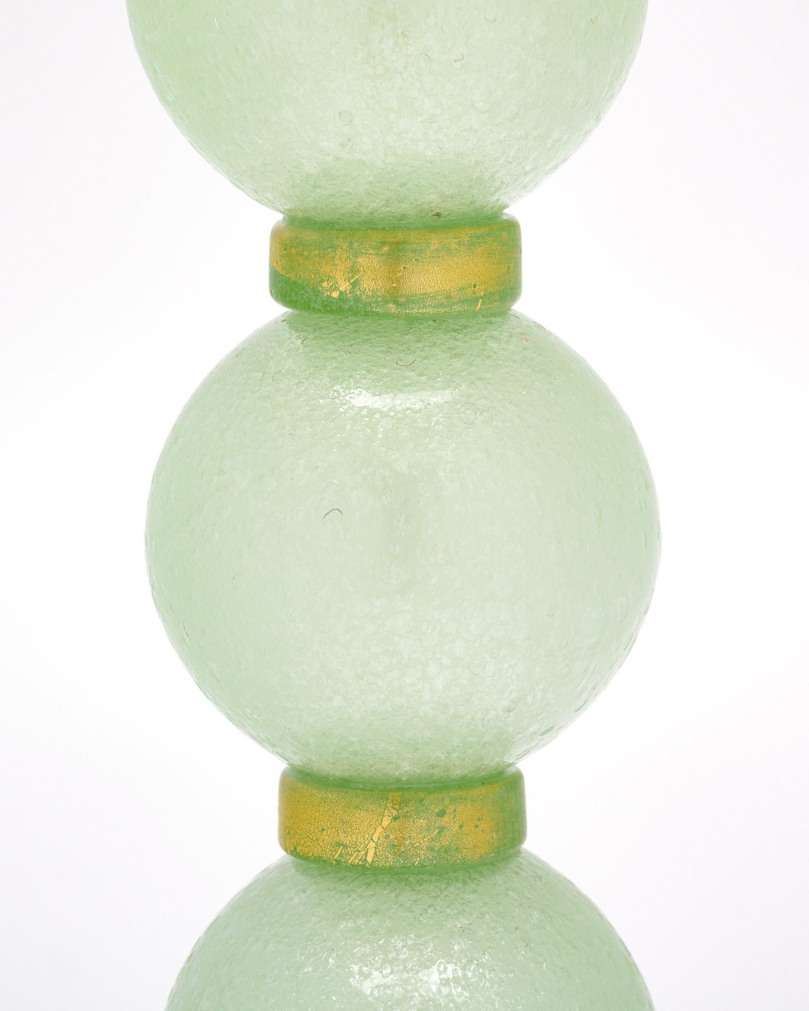 Italian Murano Glass Green Pulegoso Lamps For Sale