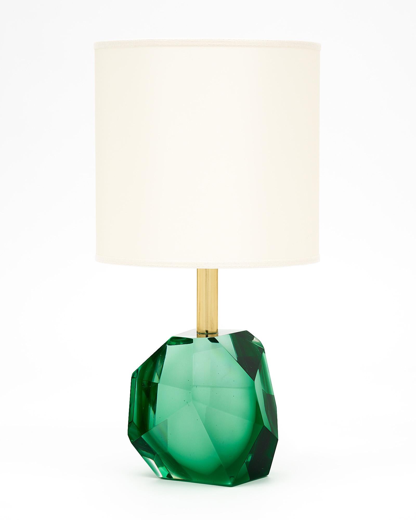 Italian Murano Glass Green Rock Lamps For Sale