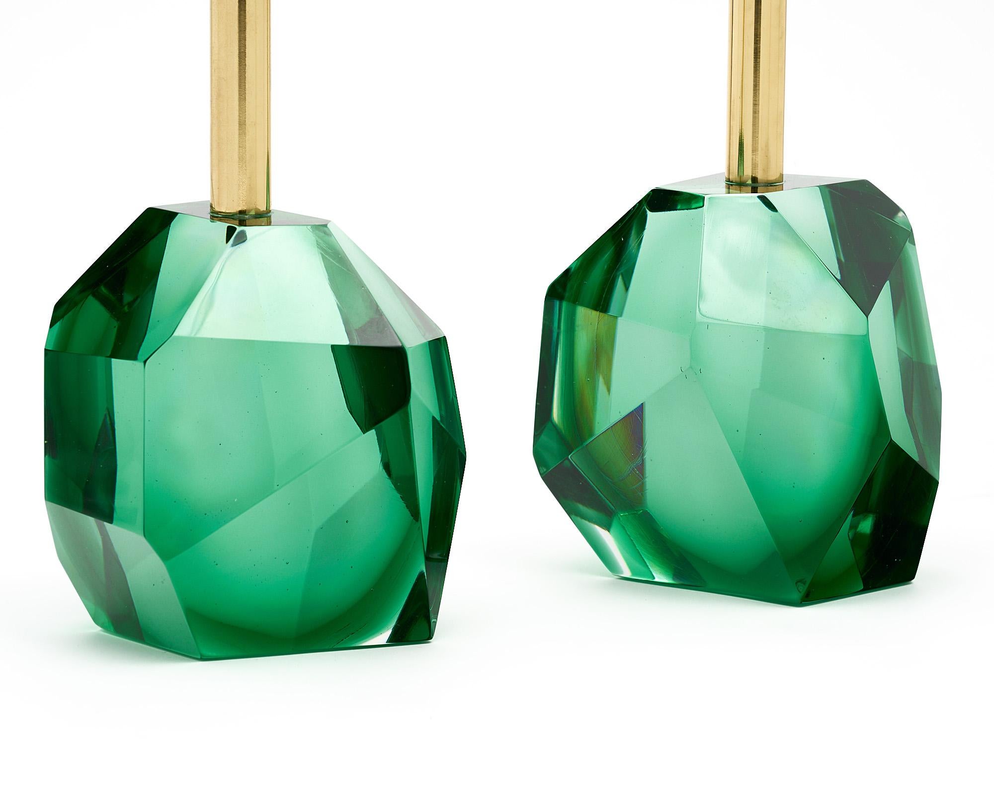 Murano Glass Green Rock Lamps In Excellent Condition For Sale In Austin, TX