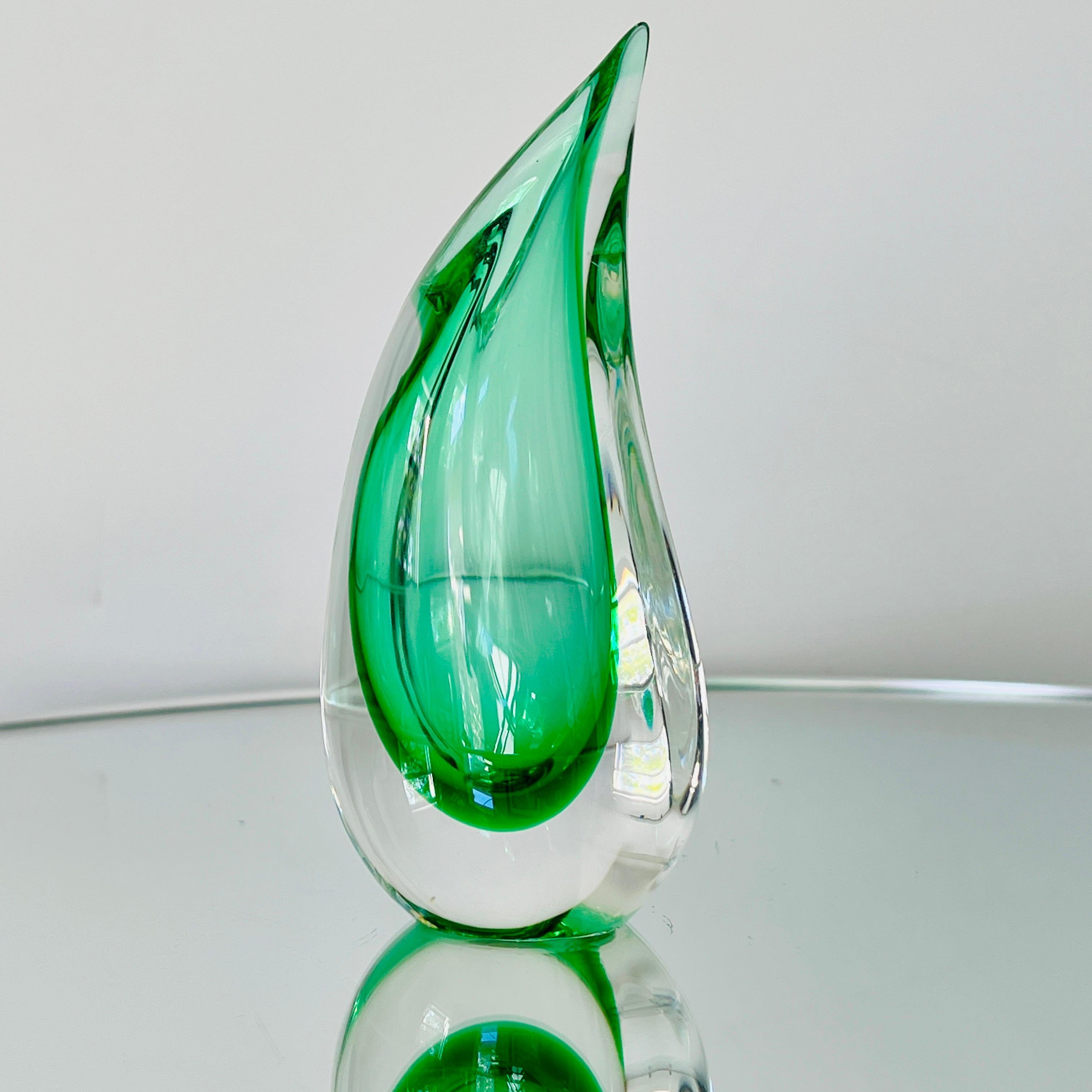 Mid-Century Modern Murano Glass Green Sommerso Teardrop Vase by Luigi Onesto, 1970's 