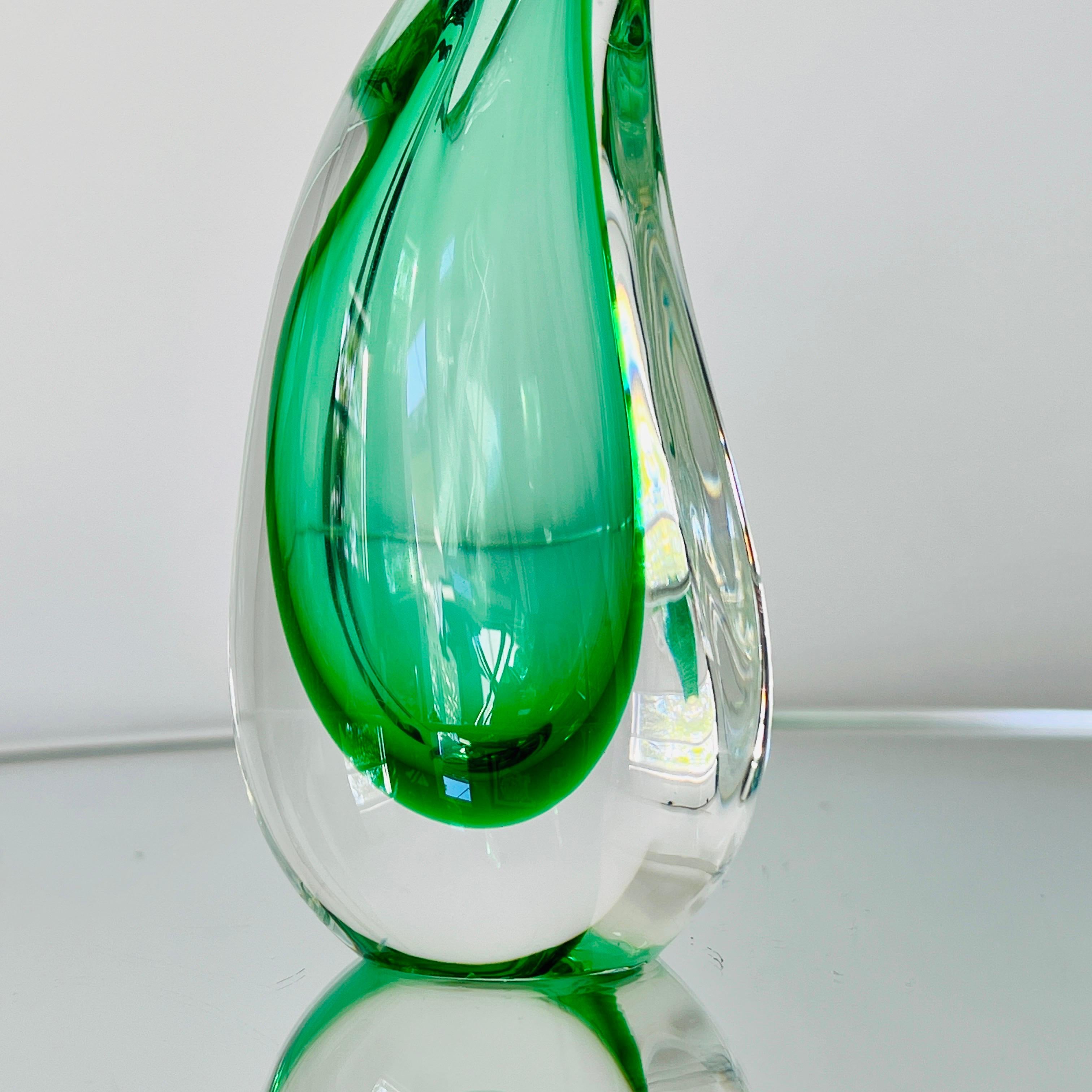 Italian Murano Glass Green Sommerso Teardrop Vase by Luigi Onesto, 1970's 