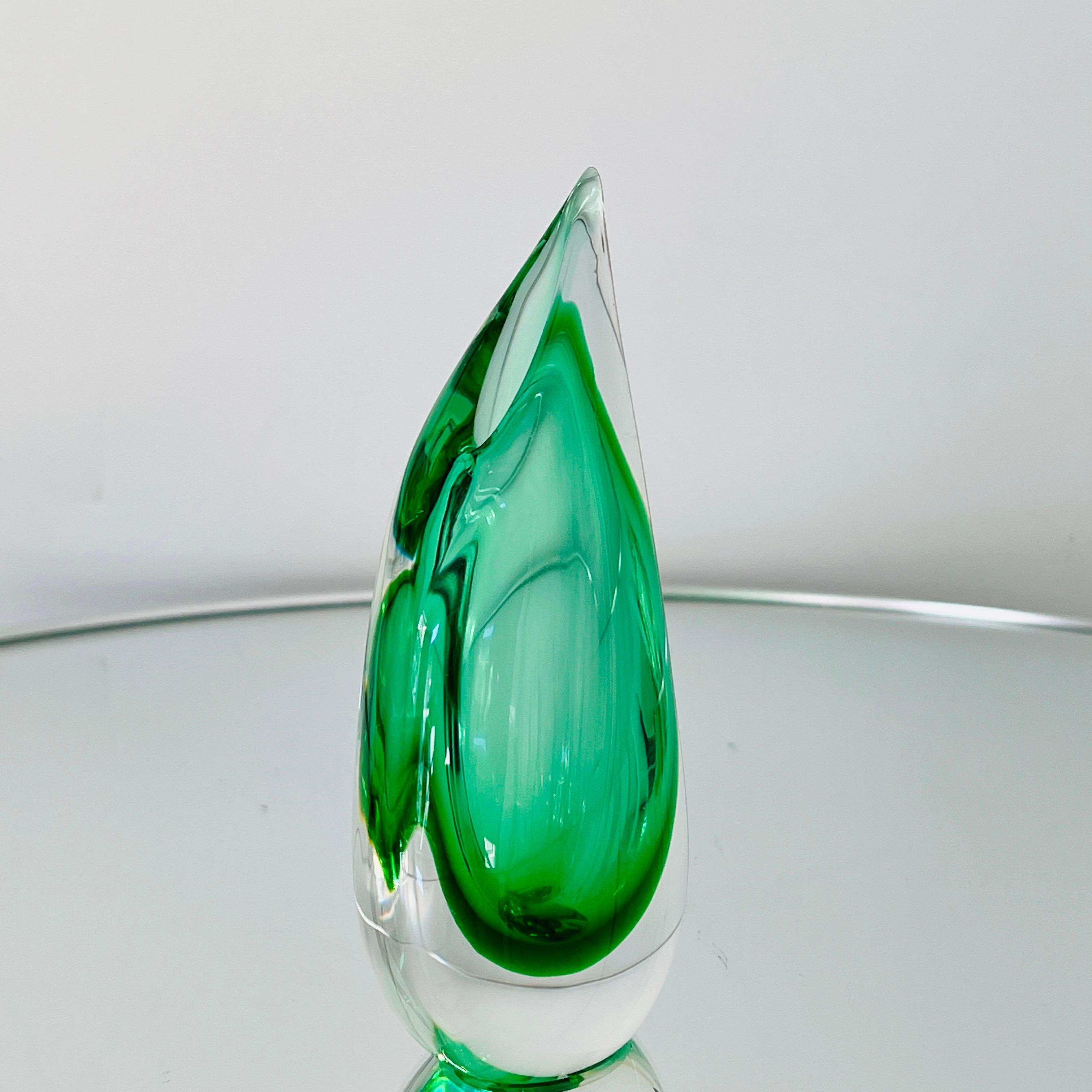 Late 20th Century Murano Glass Green Sommerso Teardrop Vase by Luigi Onesto, 1970's 
