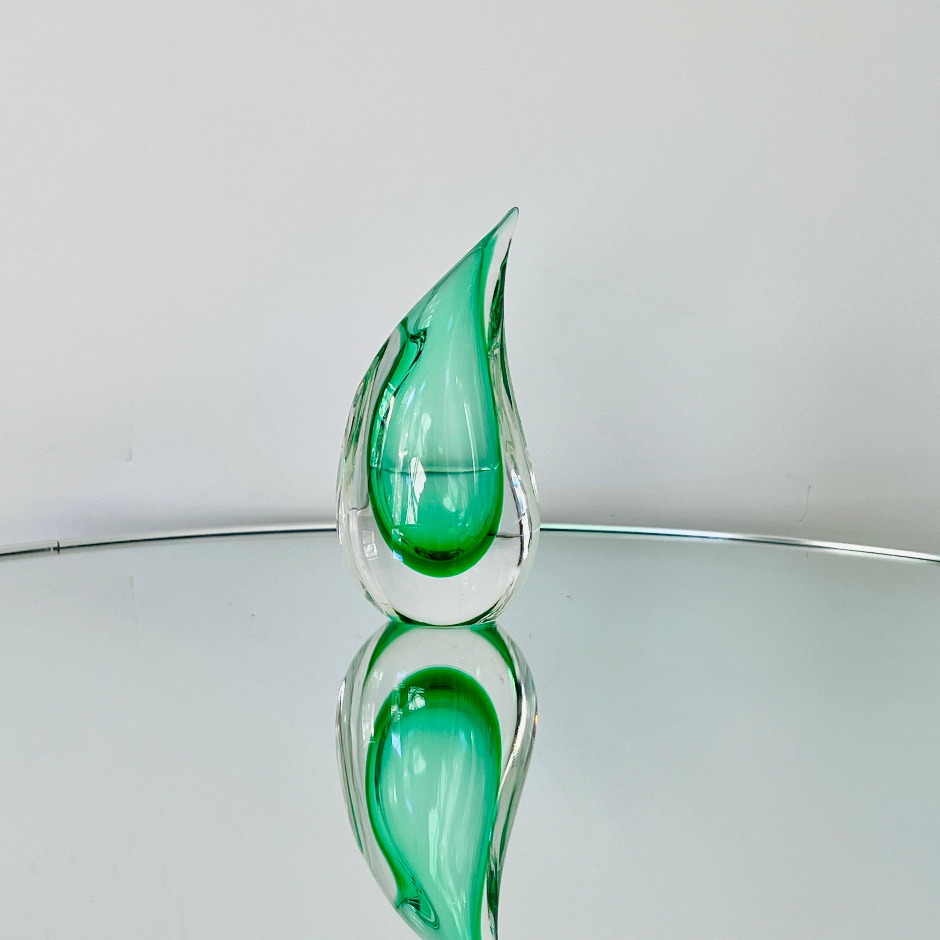 Murano Glass Green Sommerso Teardrop Vase by Luigi Onesto, 1970's 1