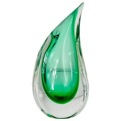 Murano Glass Green Sommerso Teardrop Vase by Luigi Onesto, 1970's