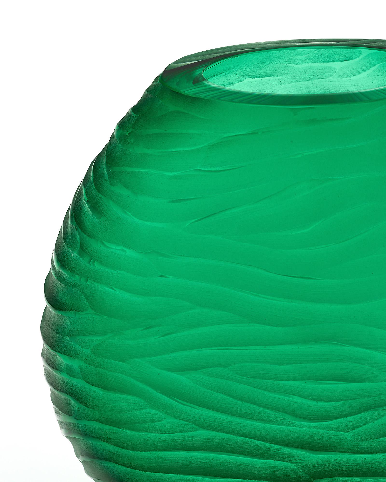 Mid-Century Modern Murano Glass Green Textured Vase For Sale