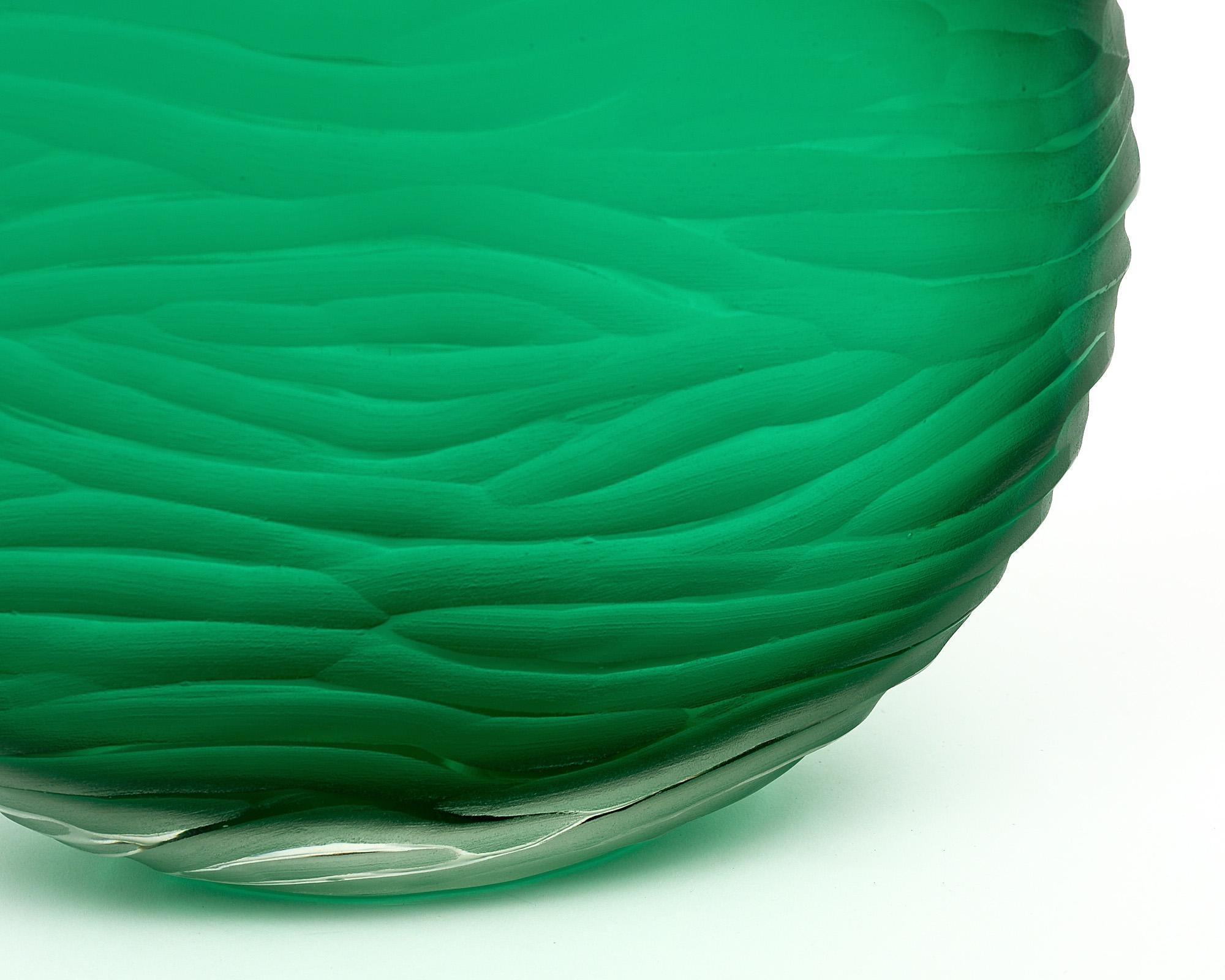 Italian Murano Glass Green Textured Vase For Sale