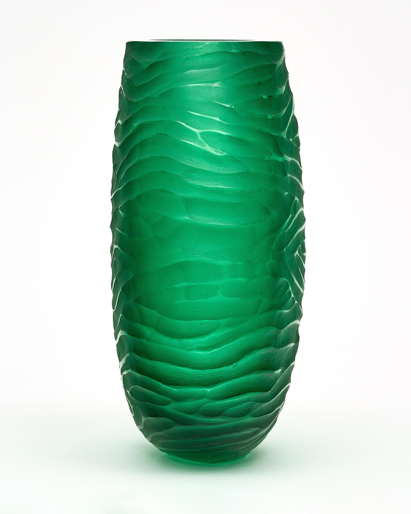 Murano Glass Green Textured Vase For Sale 1
