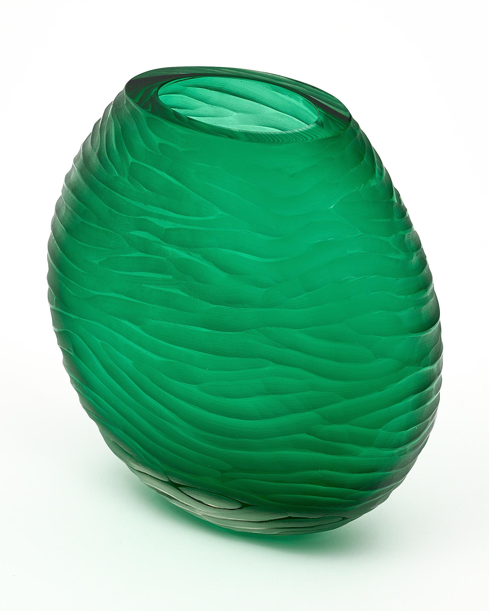 Murano Glass Green Textured Vase For Sale 2