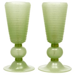 Murano Glass Green Urn Lamps