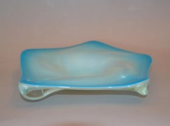 Murano Glass Hand Blown Blue White and Clear Bowl Vide Poche Catchall Italy