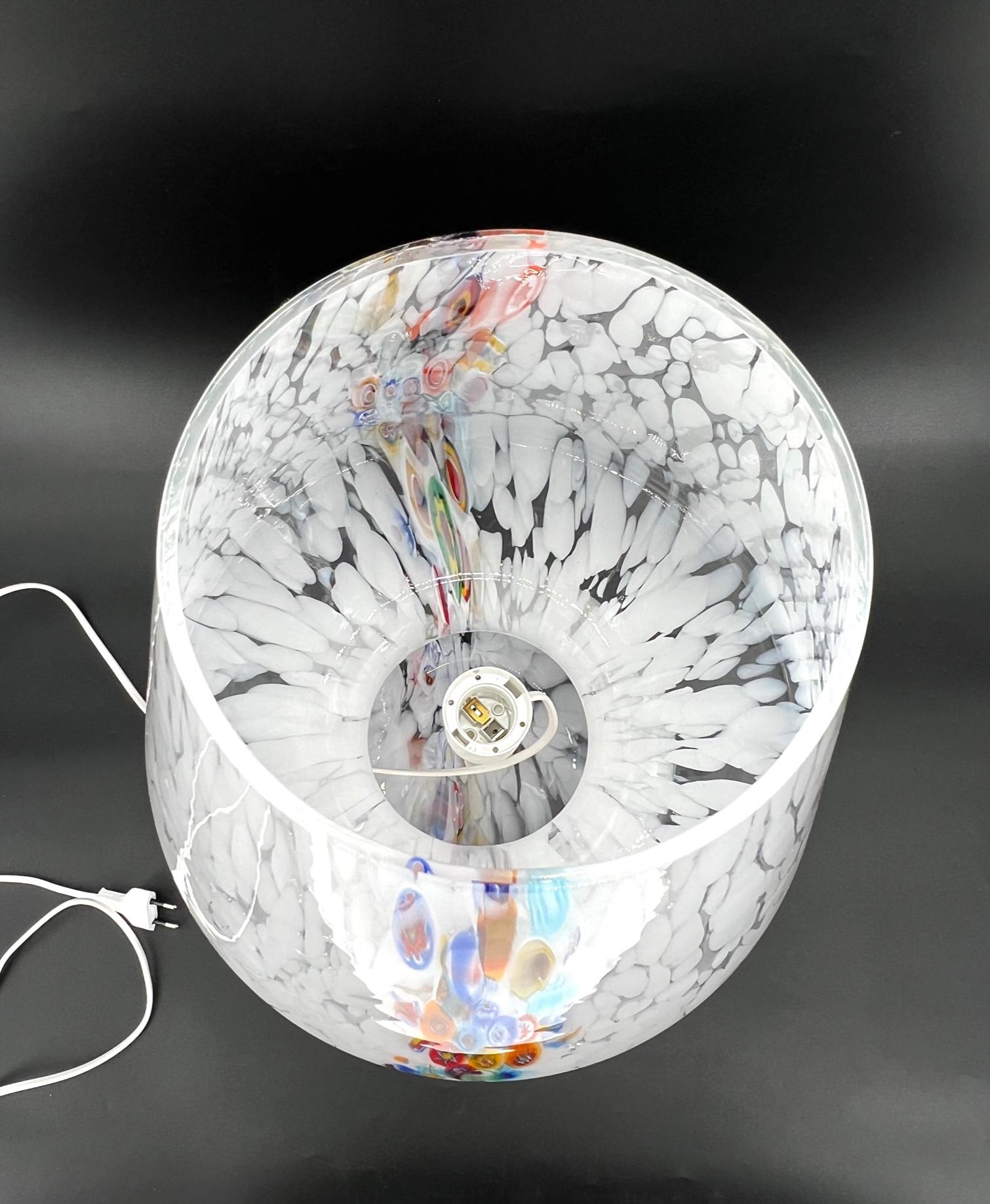 Art Glass Murano Glass Hand Blown White Color Murrine Band Table Lamp For Sale