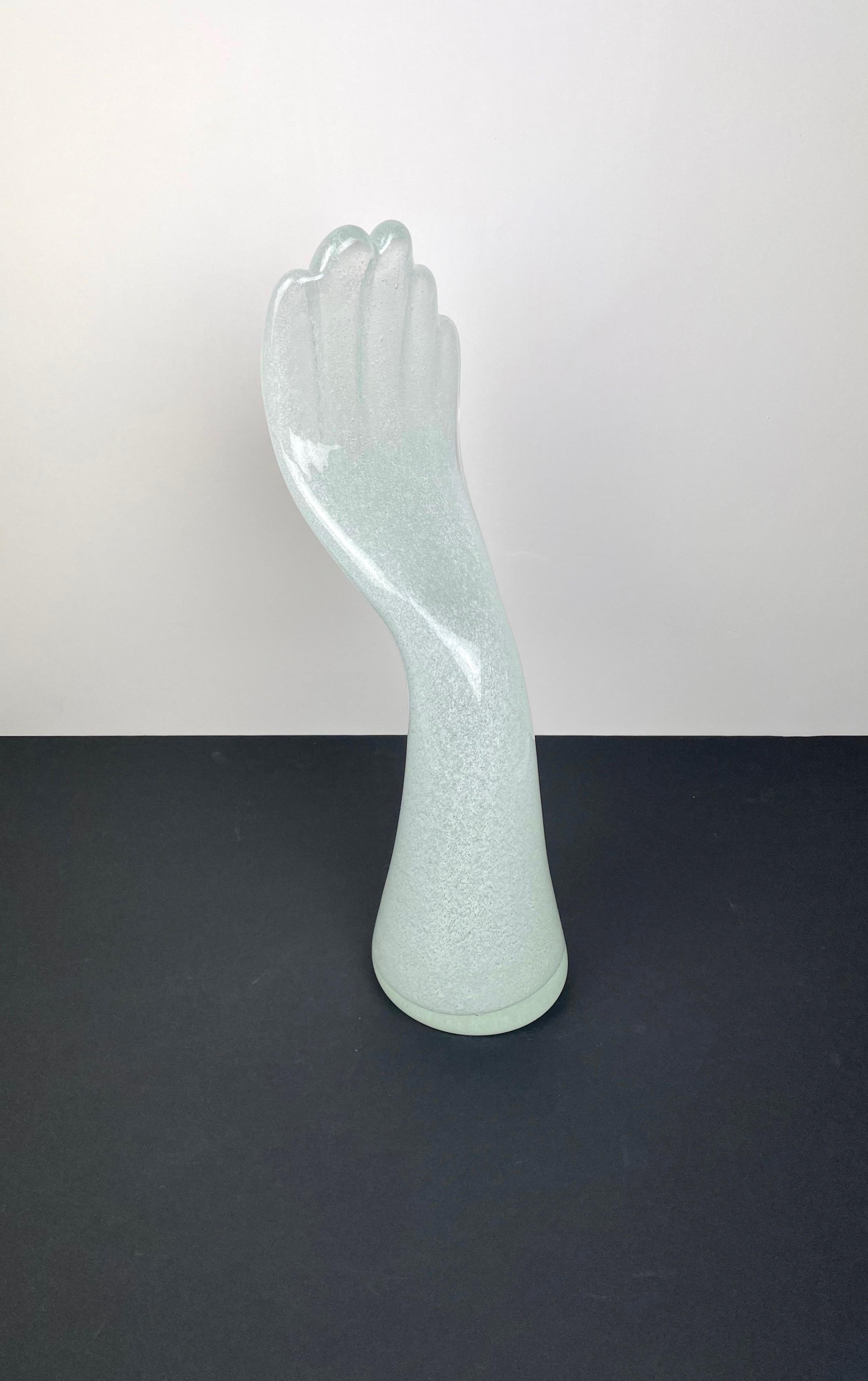 Mid-Century Modern Murano Glass Hand Sculpture Signed Vistosi, Italy For Sale