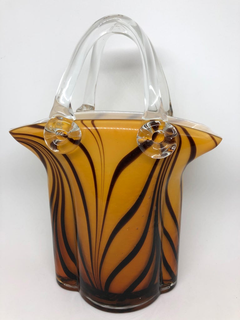 Murano Glass Handbag Vase Sommerso Vintage Italy 1960s For Sale
