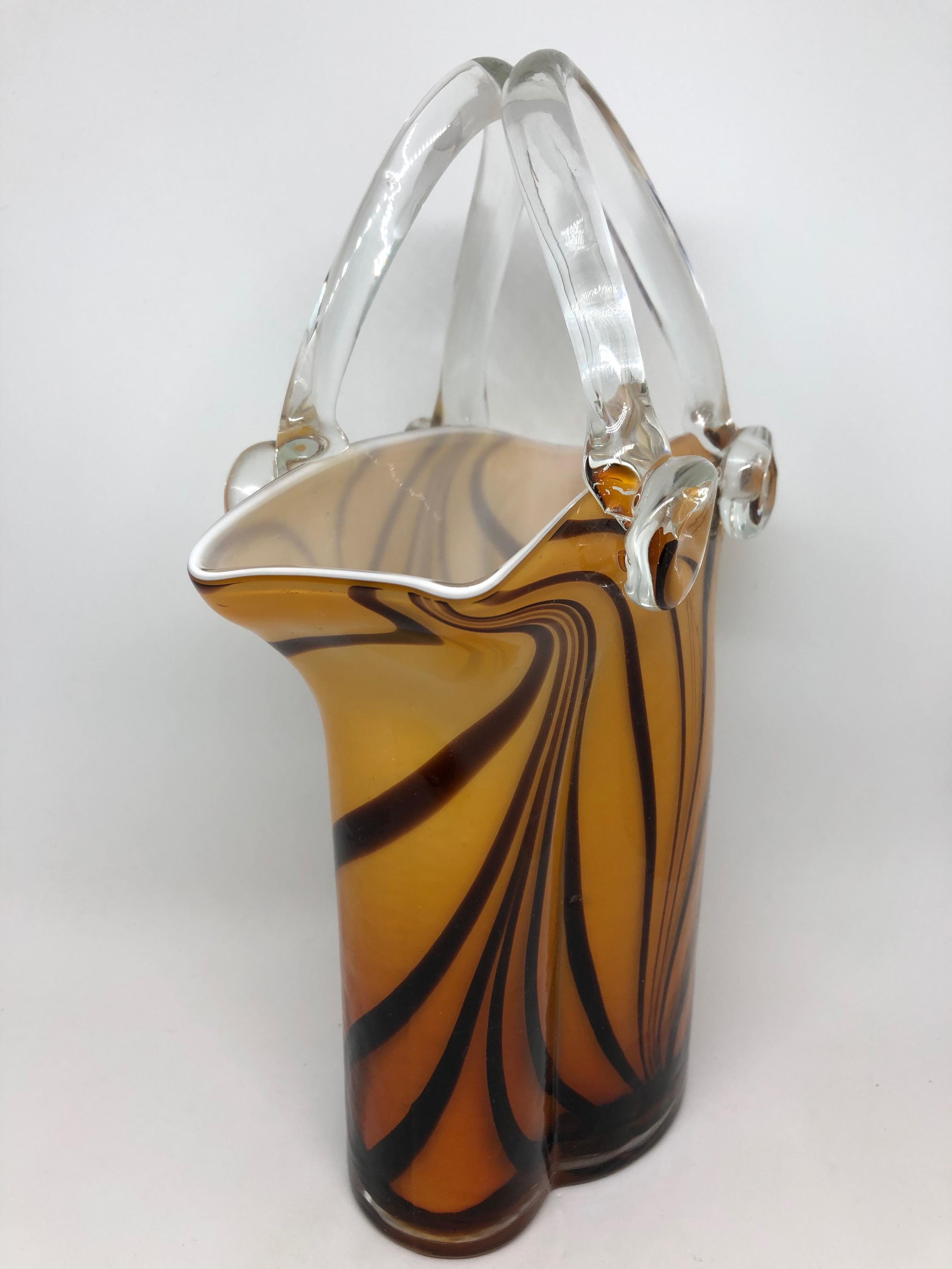 Mid-Century Modern Murano Glass Handbag Vase Sommerso Vintage, Italy, 1960s