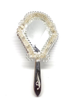 Murano Glass Handheld Vanity Mirror, circa 1950s, Italy, Venetian Venice