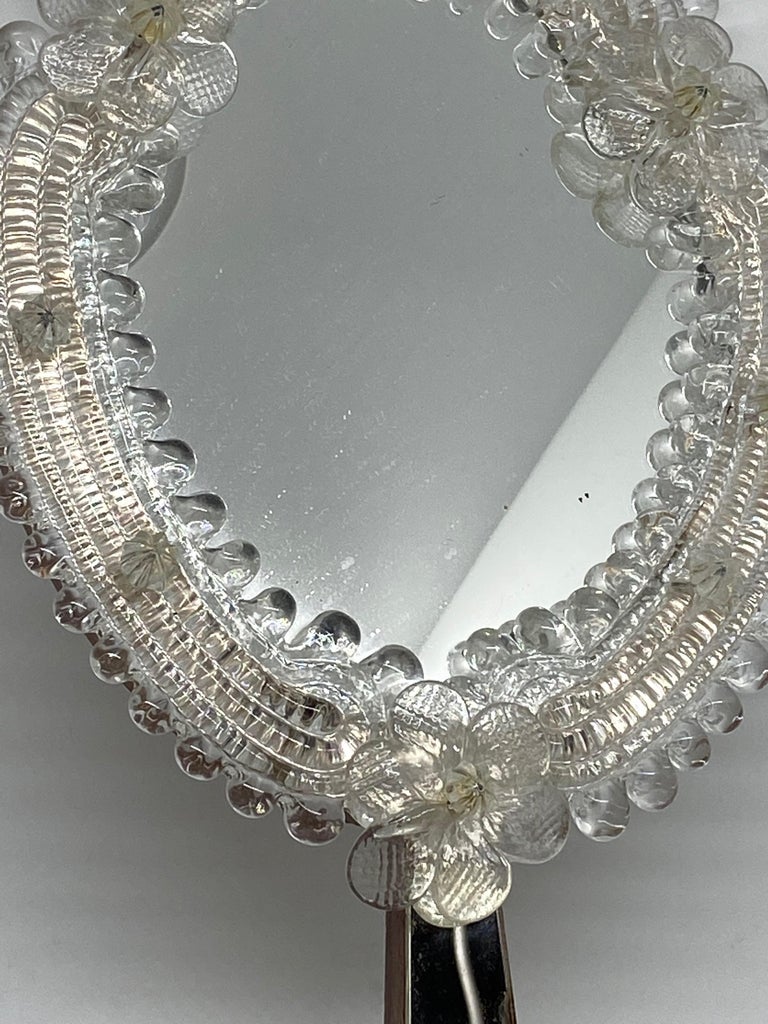 Murano Glass Handheld Vanity Mirror, circa 1950s, Italy,