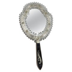 Retro Murano Glass Handheld Vanity Mirror, circa 1950s, Italy, Venetian Venice