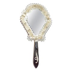 Vintage Murano Glass Handheld Vanity Mirror, circa 1950s, Italy, Venetian Venice