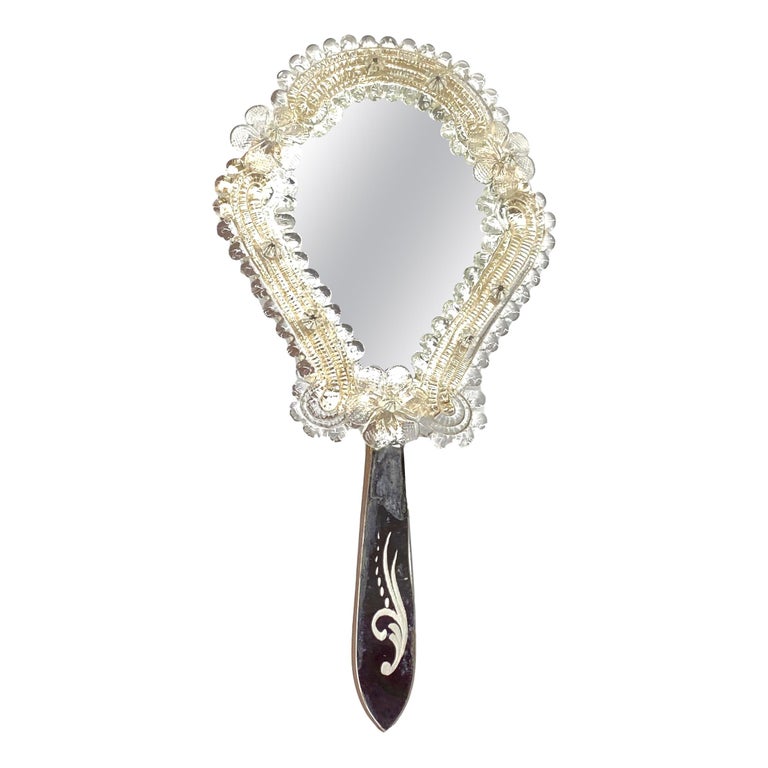 Murano Glass Handheld Vanity Mirror Circa 1950s Italy Venetian Venice For Sale At 1stdibs