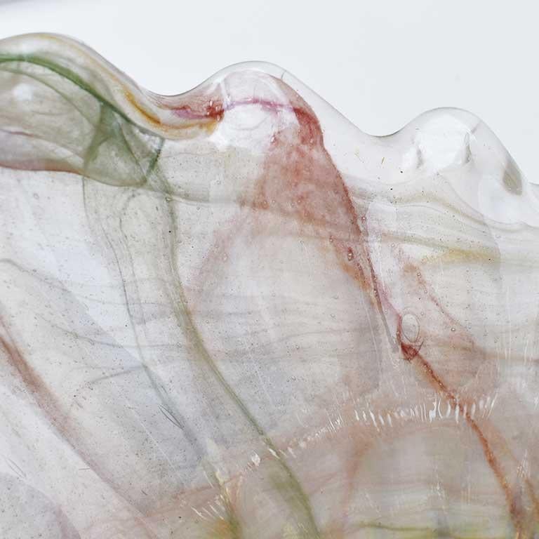 Drapierte Schale aus Muranoglas in Rosa-Grün und perlenbesetzter Oberfläche (Italienisch) im Angebot