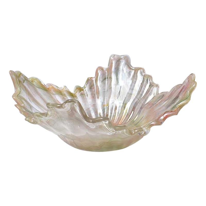 Murano Glass Handkerchief Draped Bowl in Pink Green and Pearlized Finish For Sale