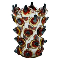 Mid Century Modern Murano Glass Red and Black Handmade Italian Vase