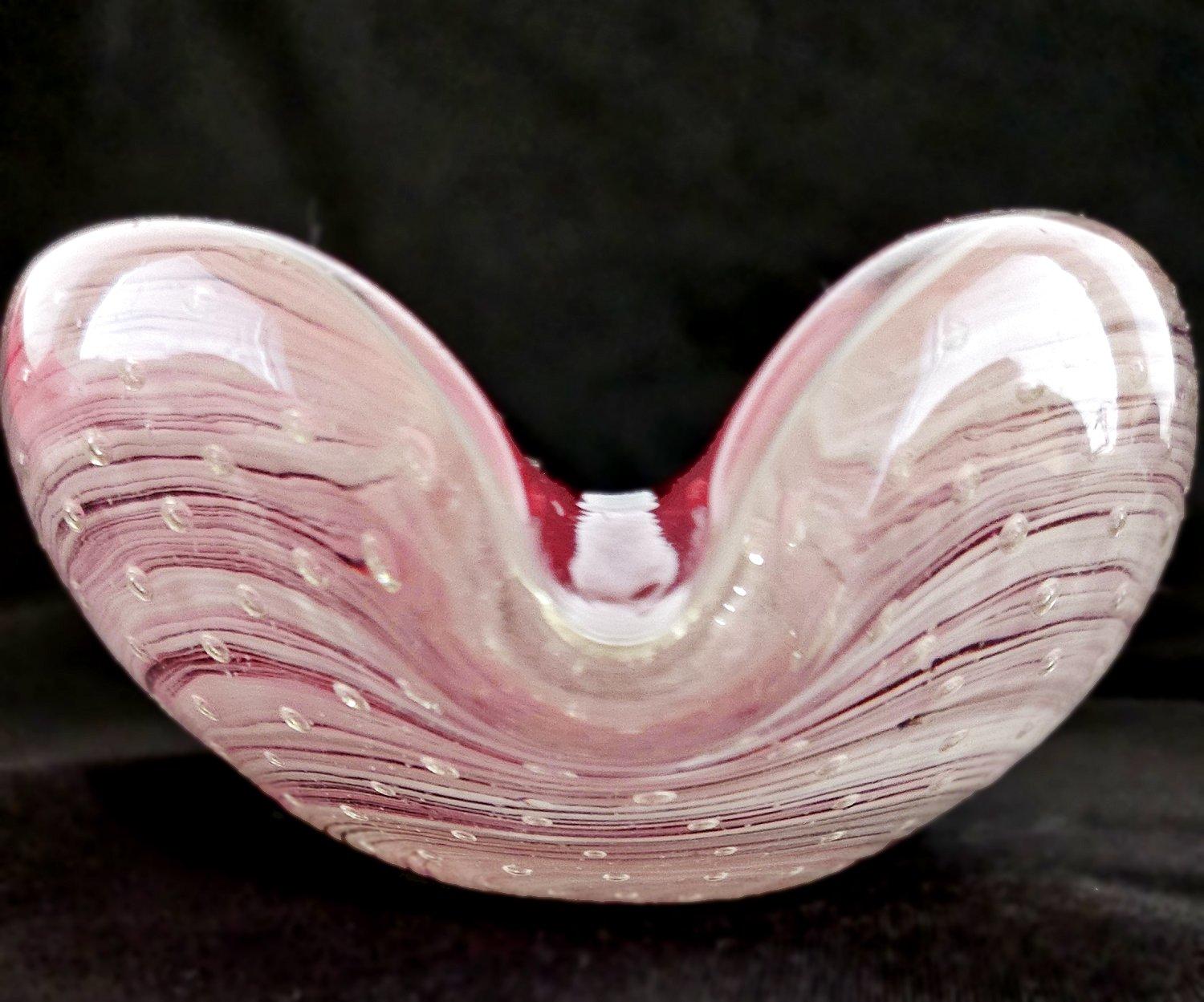 Murano Glass Heart-Shaped Bowl, Bullicante & Swirl, Barovier & Toso suspected For Sale 1