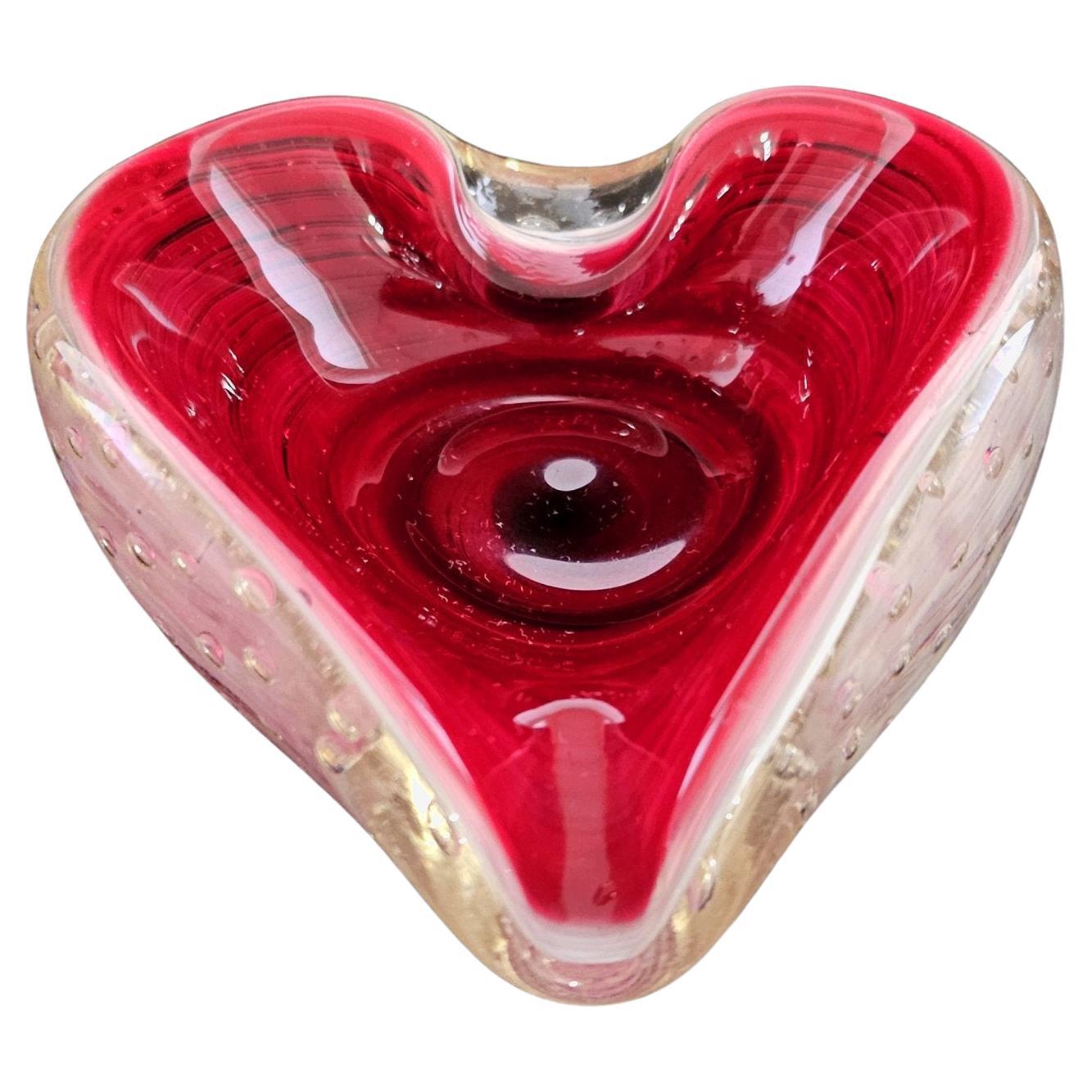 Murano Glass Heart-Shaped Bowl, Bullicante & Swirl, Barovier & Toso suspected For Sale