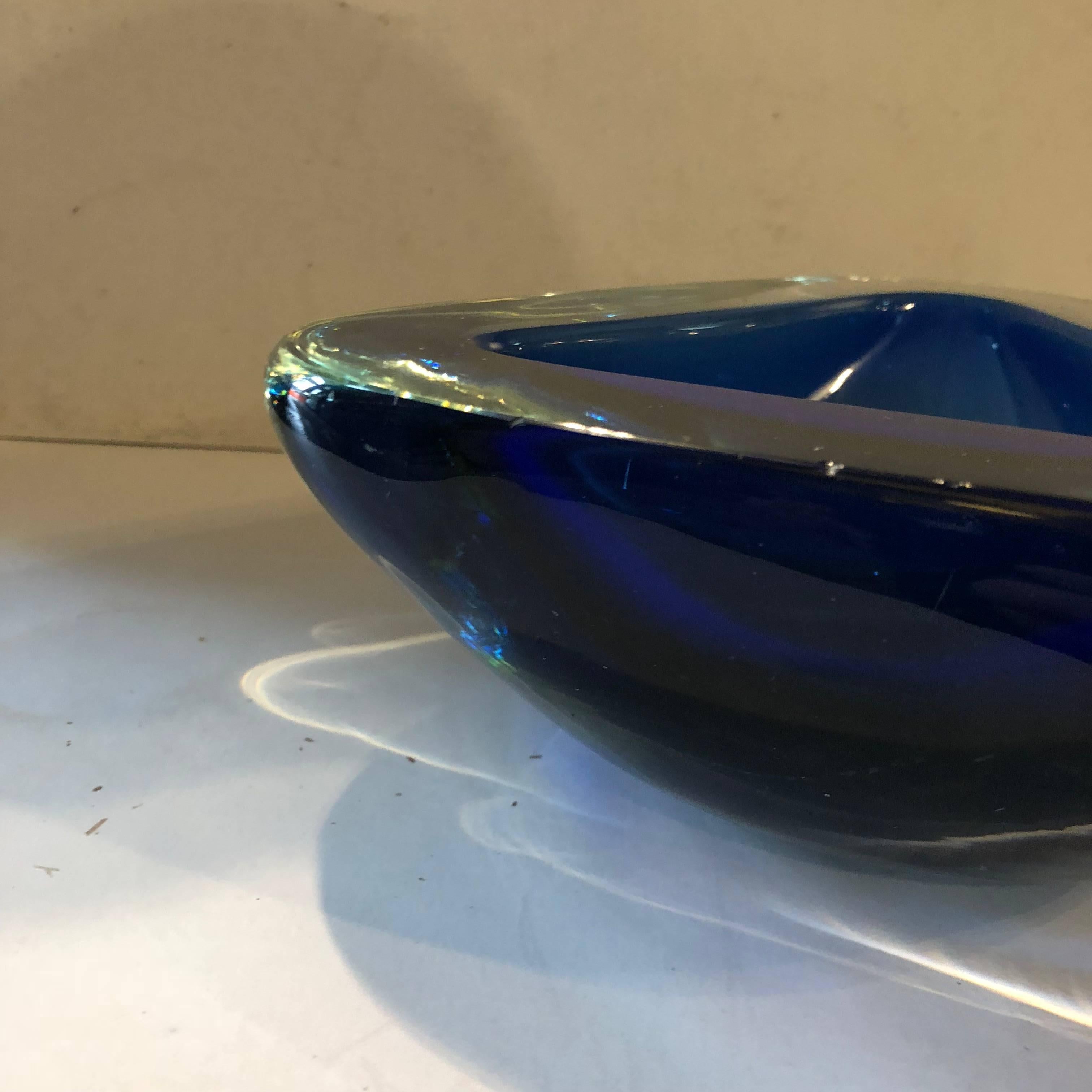 Triangular blue Sommerso ashtray attributed to Seguso in perfect conditions.