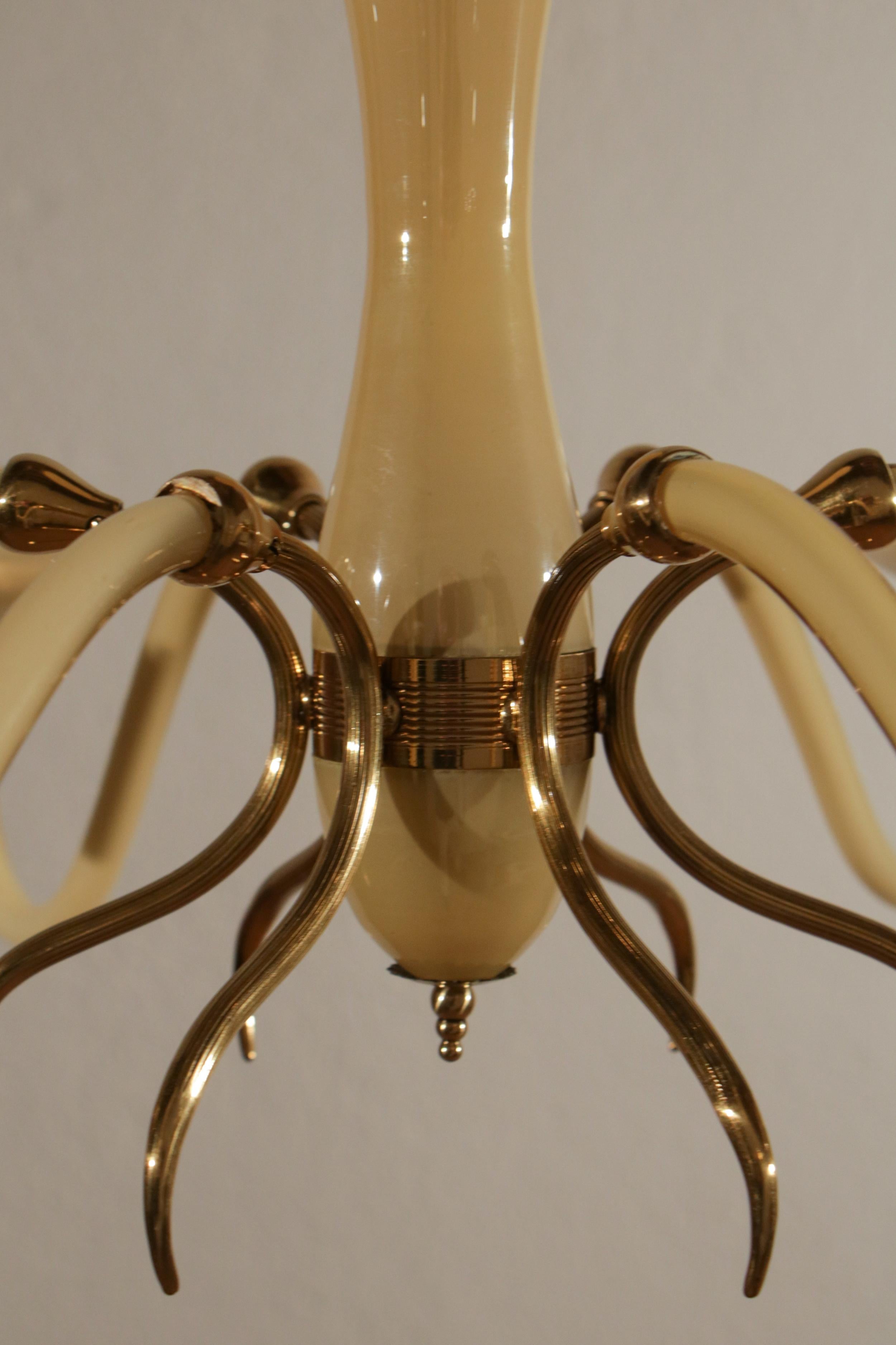 Murano Glass Honey Color Italian Mid-Century Modern Six Lights Chandelier, 1950s 2