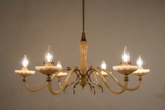 Vintage Murano Glass Honey Color Italian Mid-Century Modern Six Lights Chandelier, 1950s