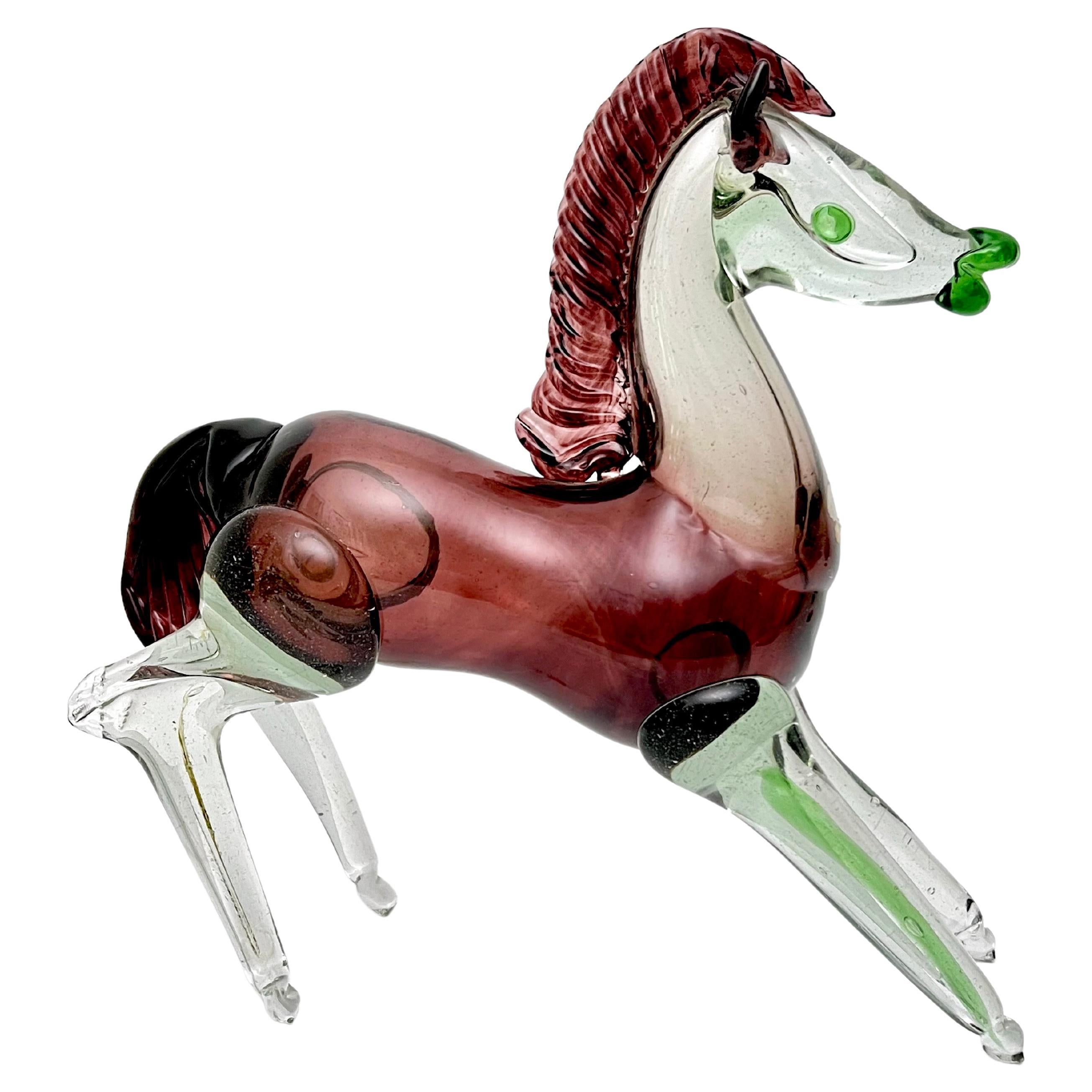 Caballo de cristal de Murano en verde y topacio